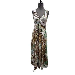 Esprit Collection Paisley Maxi Dress Brown Green Blue V-Neck Empire Waist RC3128
